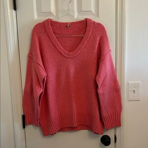Free People Cozy Coral V-Neck Sweater